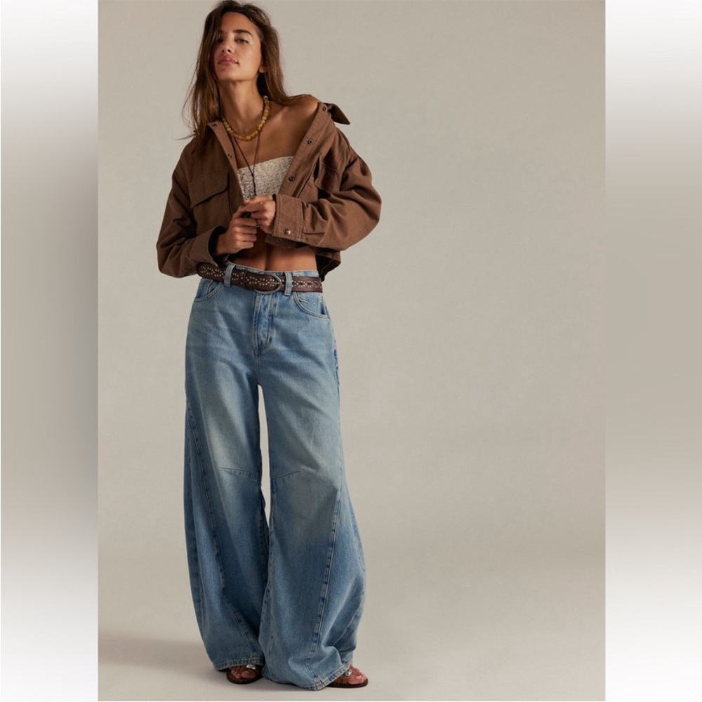 Free People Light Blue Wide Leg Flare Jeans